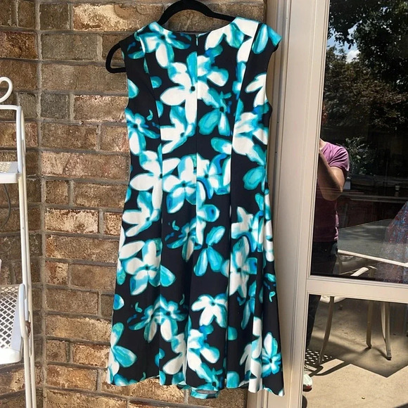 cb established 1962 turquoise and black floral print dress size 6 - Picture 3 of 4